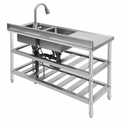 Commercial Restaurant Sink Stainless Steel Utility Sink Free-standing Kitchen Sink Double Bowl Kitchen Sinks with Strainer 201 Stainless Steel